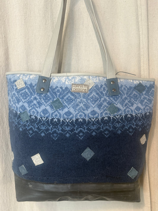 Blue Fair Isle Sweater Knitting Bag  THREE piece set