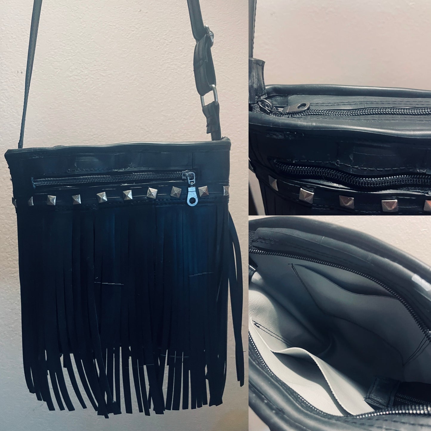 Inner tube fringe purse