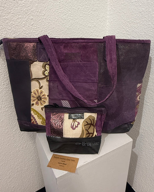 Large Purple Leather Patchwork Tote w/zip case