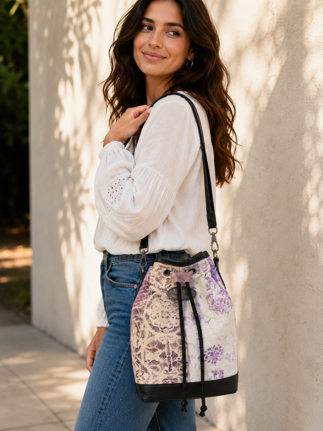 Summer Lilac Crossbody Drawstring Bag