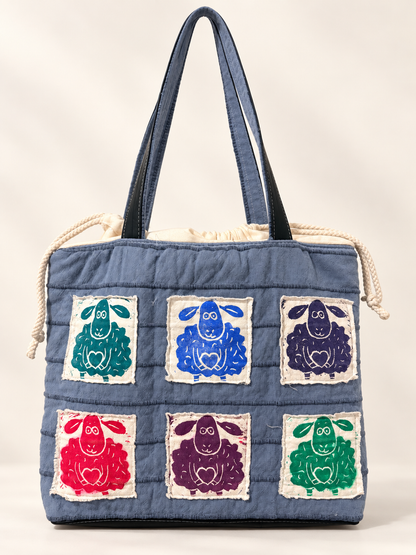 Rainbow Sheep on Blue Knitting Bag