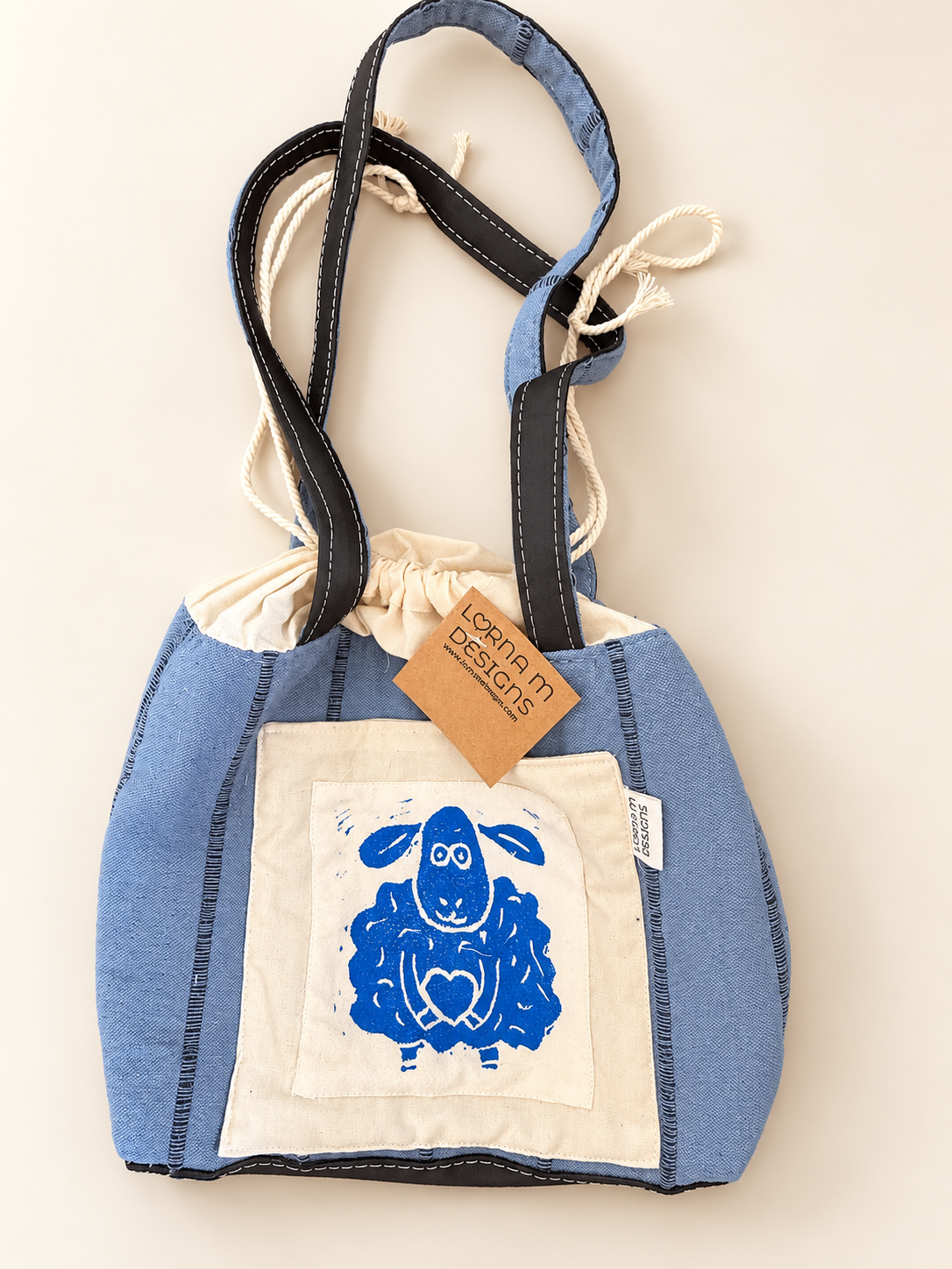 Rainbow Sheep on Blue Knitting Bag