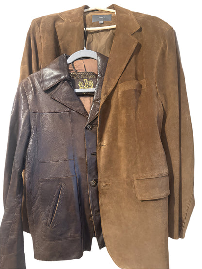 Old, worn leather and sued coats ready to retire