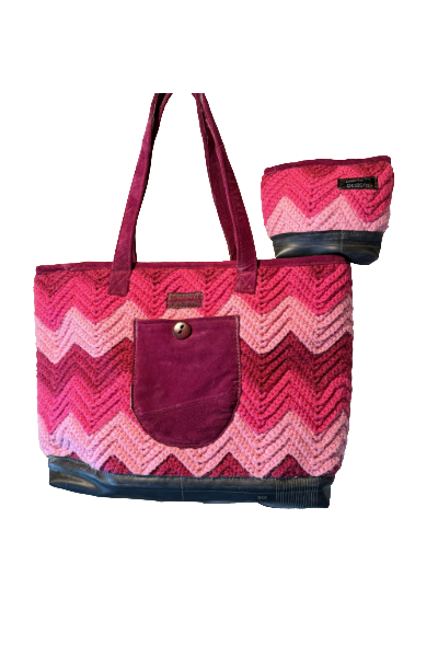 Pink Chevron Crocheted Tote & Zip Case